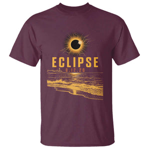 Total Solar Eclipse August 12 2026 Celestial Totality T Shirt Ocean Beach View Astronomy Souvenir TS02 Maroon Print Your Wear