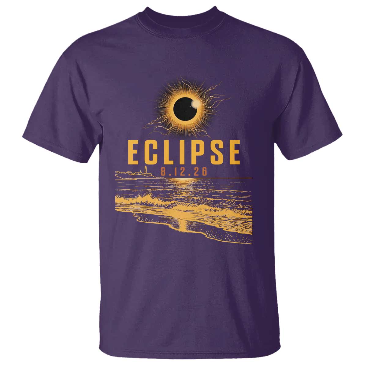 Total Solar Eclipse August 12 2026 Celestial Totality T Shirt Ocean Beach View Astronomy Souvenir TS02 Purple Print Your Wear