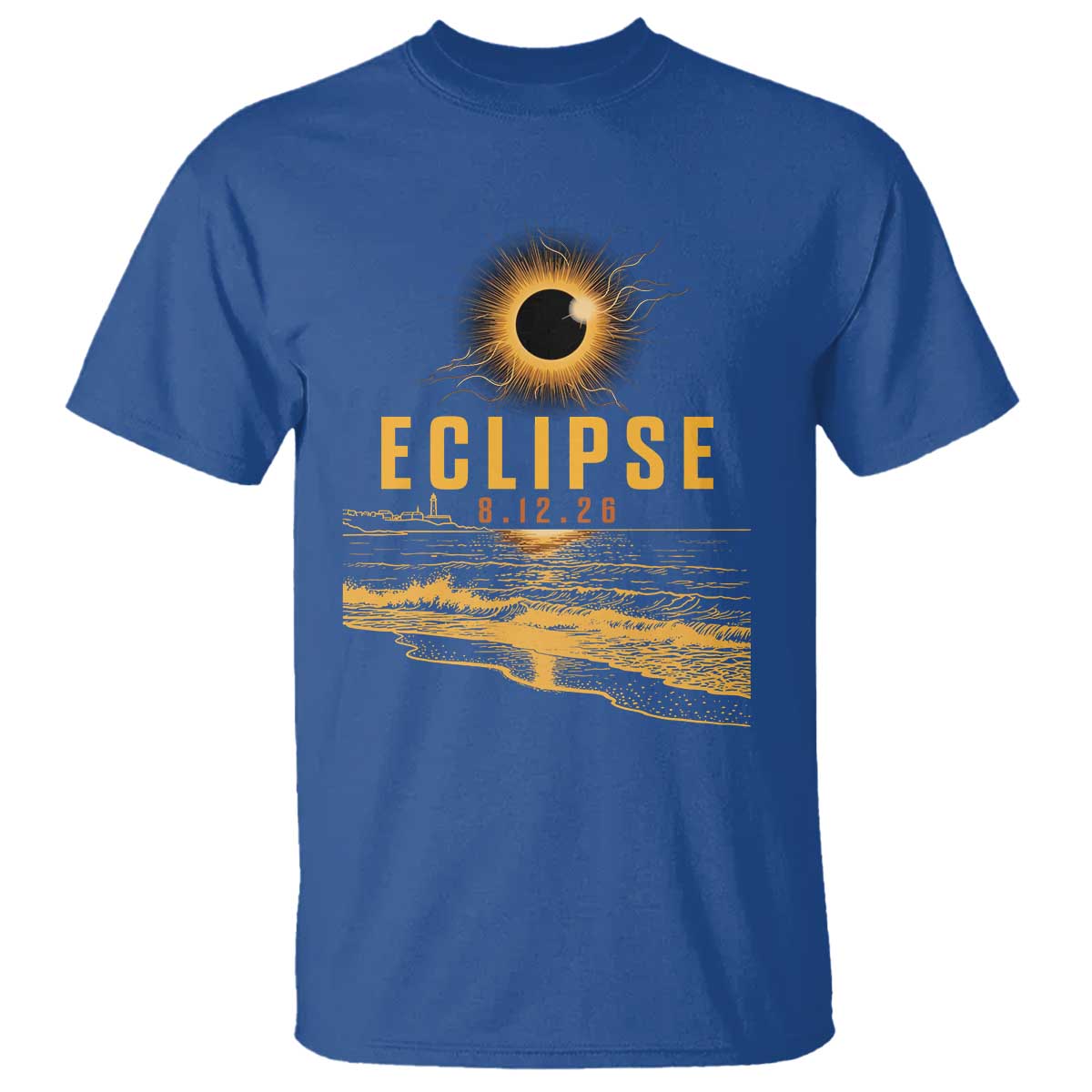 Total Solar Eclipse August 12 2026 Celestial Totality T Shirt Ocean Beach View Astronomy Souvenir TS02 Royal Blue Print Your Wear
