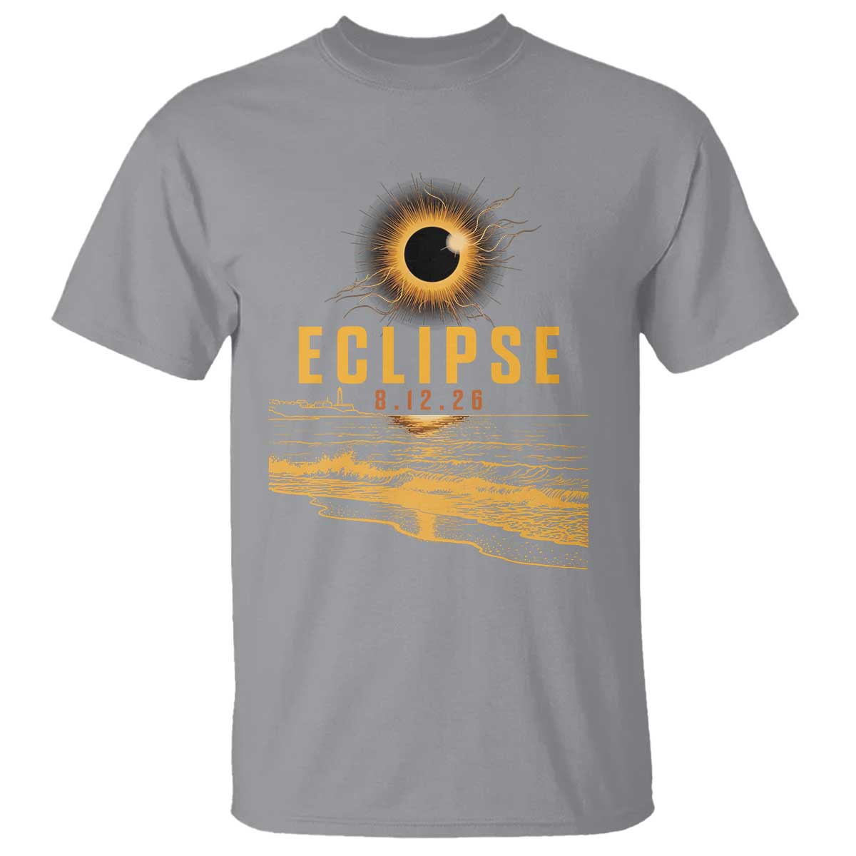 Total Solar Eclipse August 12 2026 Celestial Totality T Shirt Ocean Beach View Astronomy Souvenir TS02 Sport Gray Print Your Wear