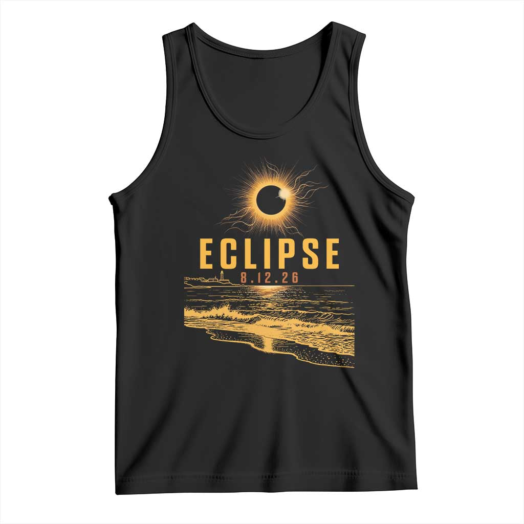 Total Solar Eclipse August 12 2026 Celestial Totality Tank Top Ocean Beach View Astronomy Souvenir TS02 Black Print Your Wear