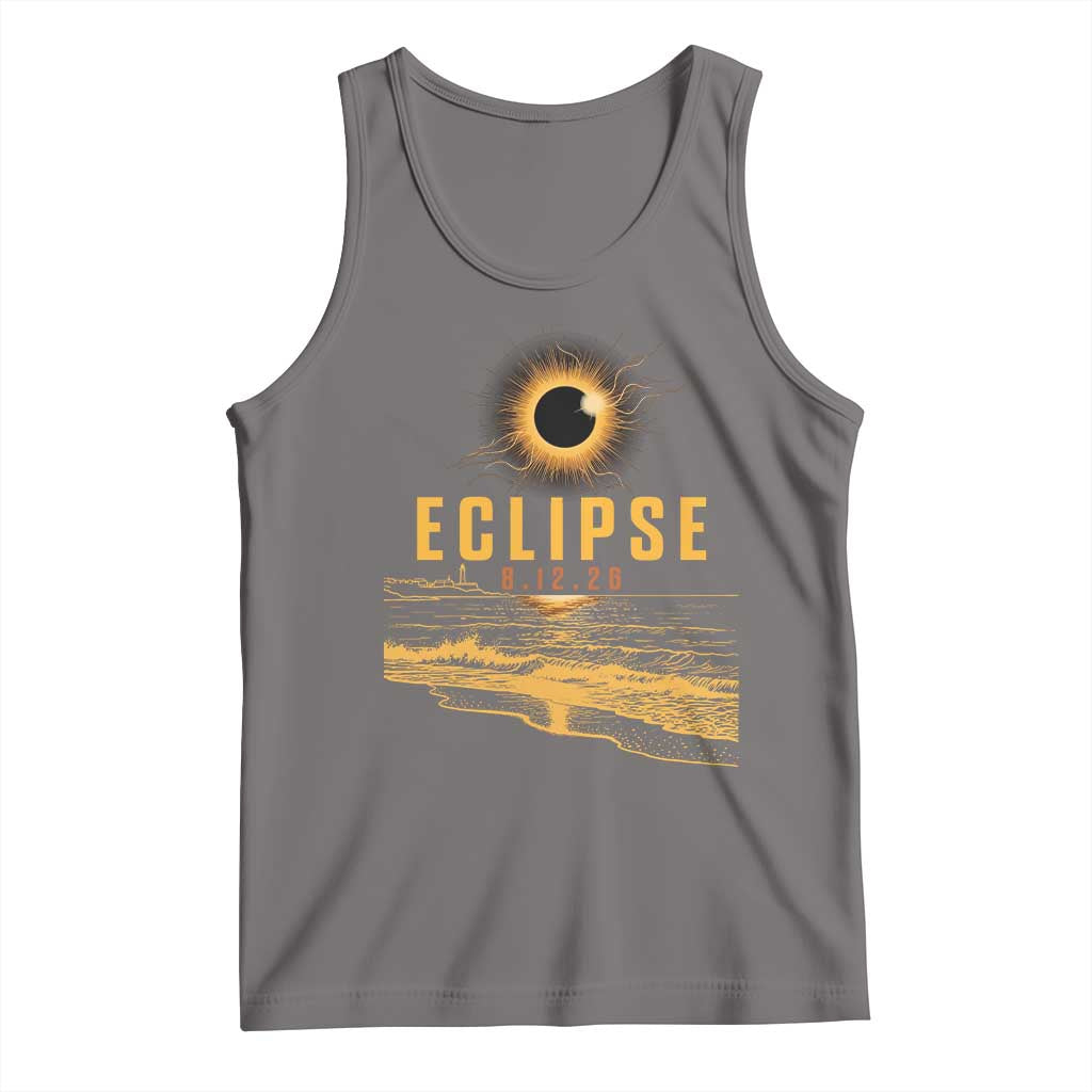 Total Solar Eclipse August 12 2026 Celestial Totality Tank Top Ocean Beach View Astronomy Souvenir TS02 Deep Heather Print Your Wear