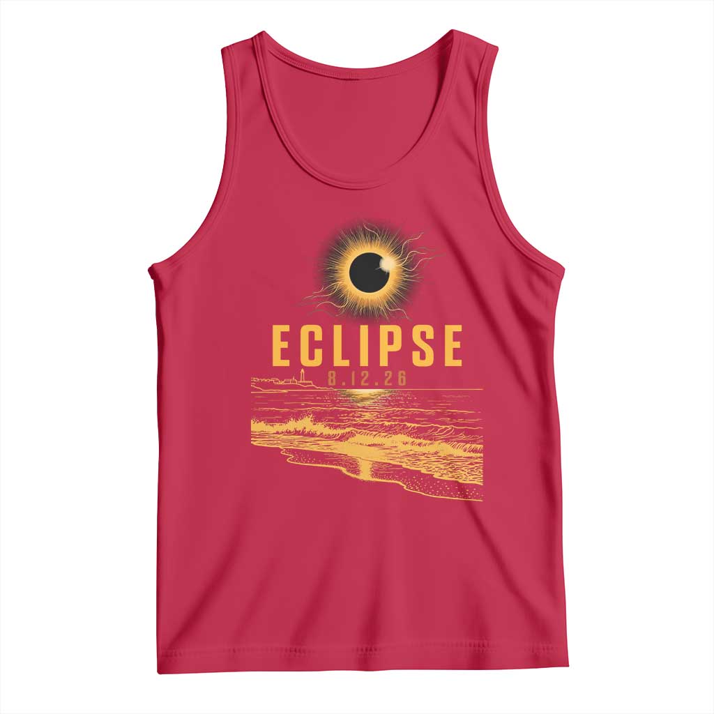 Total Solar Eclipse August 12 2026 Celestial Totality Tank Top Ocean Beach View Astronomy Souvenir TS02 Red Print Your Wear