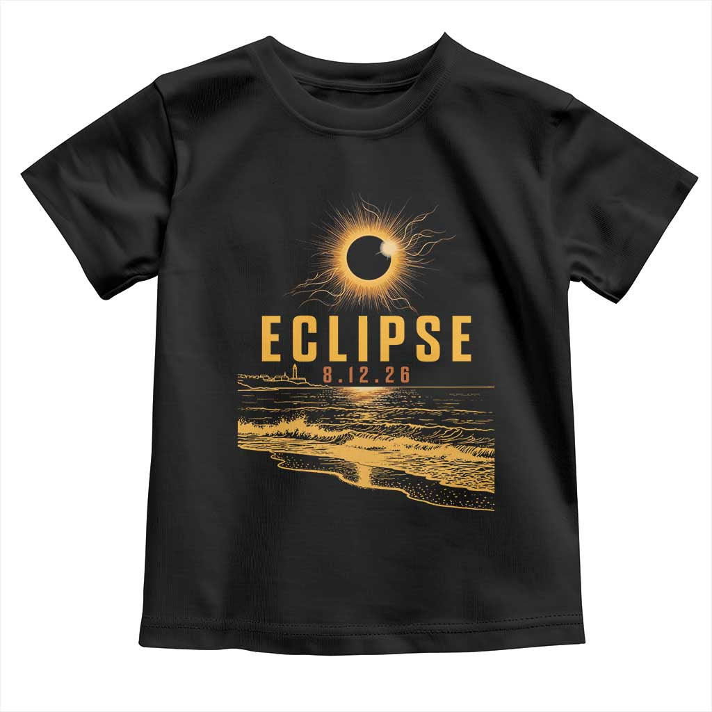 Total Solar Eclipse August 12 2026 Celestial Totality Toddler T Shirt Ocean Beach View Astronomy Souvenir TS02 Black Print Your Wear