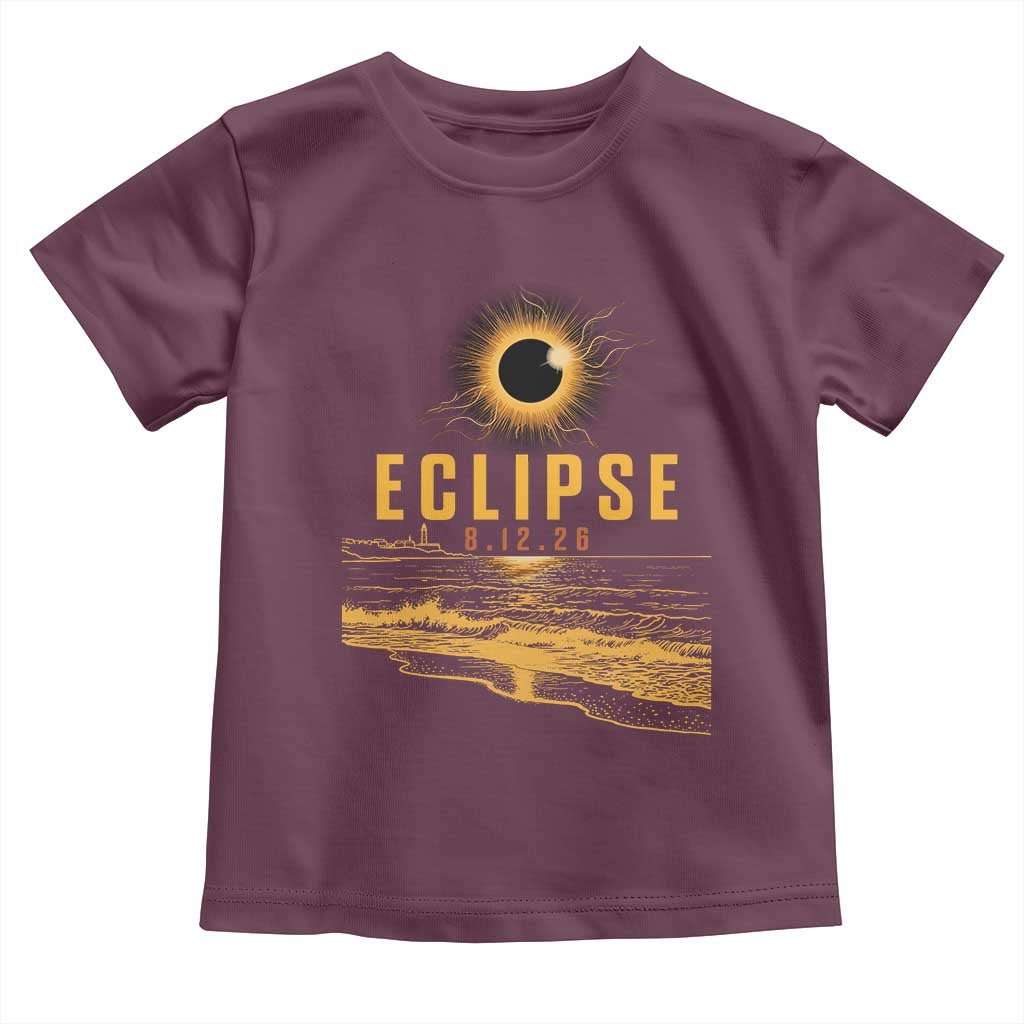 Total Solar Eclipse August 12 2026 Celestial Totality Toddler T Shirt Ocean Beach View Astronomy Souvenir TS02 Maroon Print Your Wear