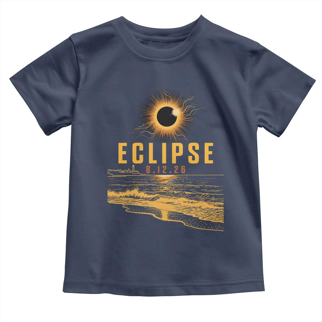 Total Solar Eclipse August 12 2026 Celestial Totality Toddler T Shirt Ocean Beach View Astronomy Souvenir TS02 Navy Print Your Wear