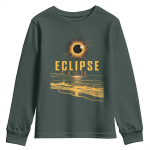 Total Solar Eclipse August 12 2026 Celestial Totality Youth Sweatshirt Ocean Beach View Astronomy Souvenir TS02 Dark Forest Green Print Your Wear