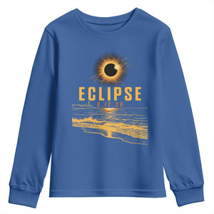 Total Solar Eclipse August 12 2026 Celestial Totality Youth Sweatshirt Ocean Beach View Astronomy Souvenir TS02 Royal Blue Print Your Wear