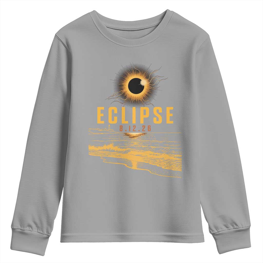 Total Solar Eclipse August 12 2026 Celestial Totality Youth Sweatshirt Ocean Beach View Astronomy Souvenir TS02 Sport Gray Print Your Wear