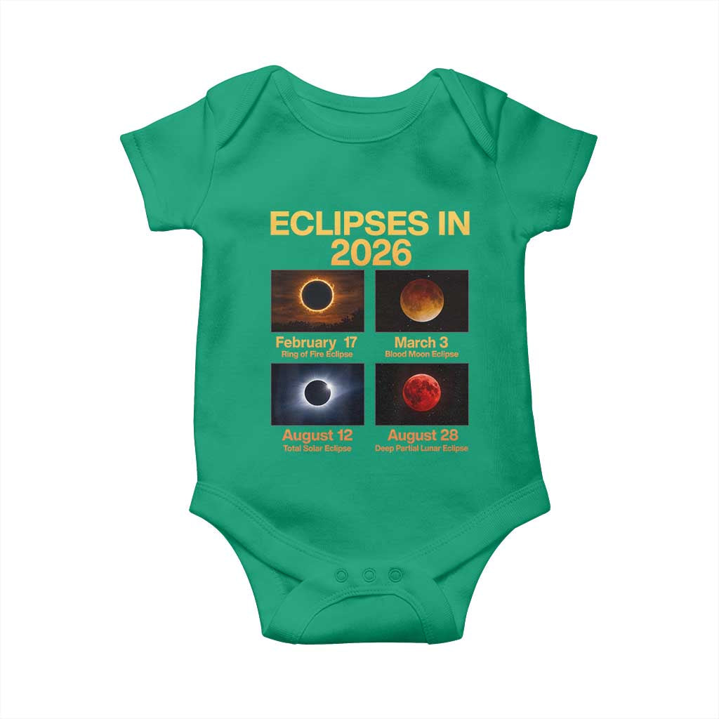 Eclipses in 2026 Celestial Calendar Infographic Baby Onesie Space Nerd Astronomy Gift Astrology Lover TS02 Irish Green Print Your Wear