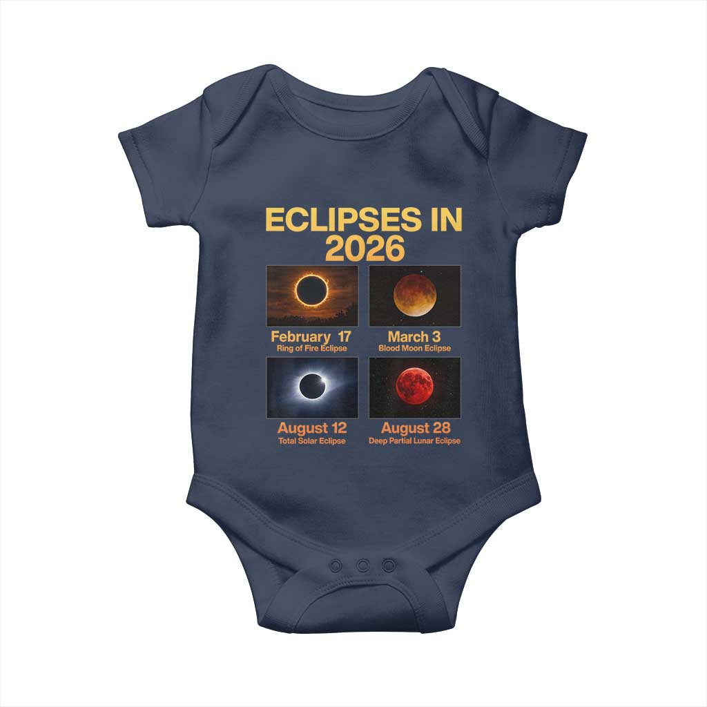 Eclipses in 2026 Celestial Calendar Infographic Baby Onesie Space Nerd Astronomy Gift Astrology Lover TS02 Navy Print Your Wear