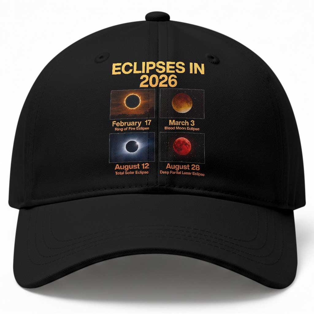 Eclipses in 2026 Celestial Calendar Infographic Baseball Cap Space Nerd Astronomy Gift Astrology Lover TS02 Print Your Wear