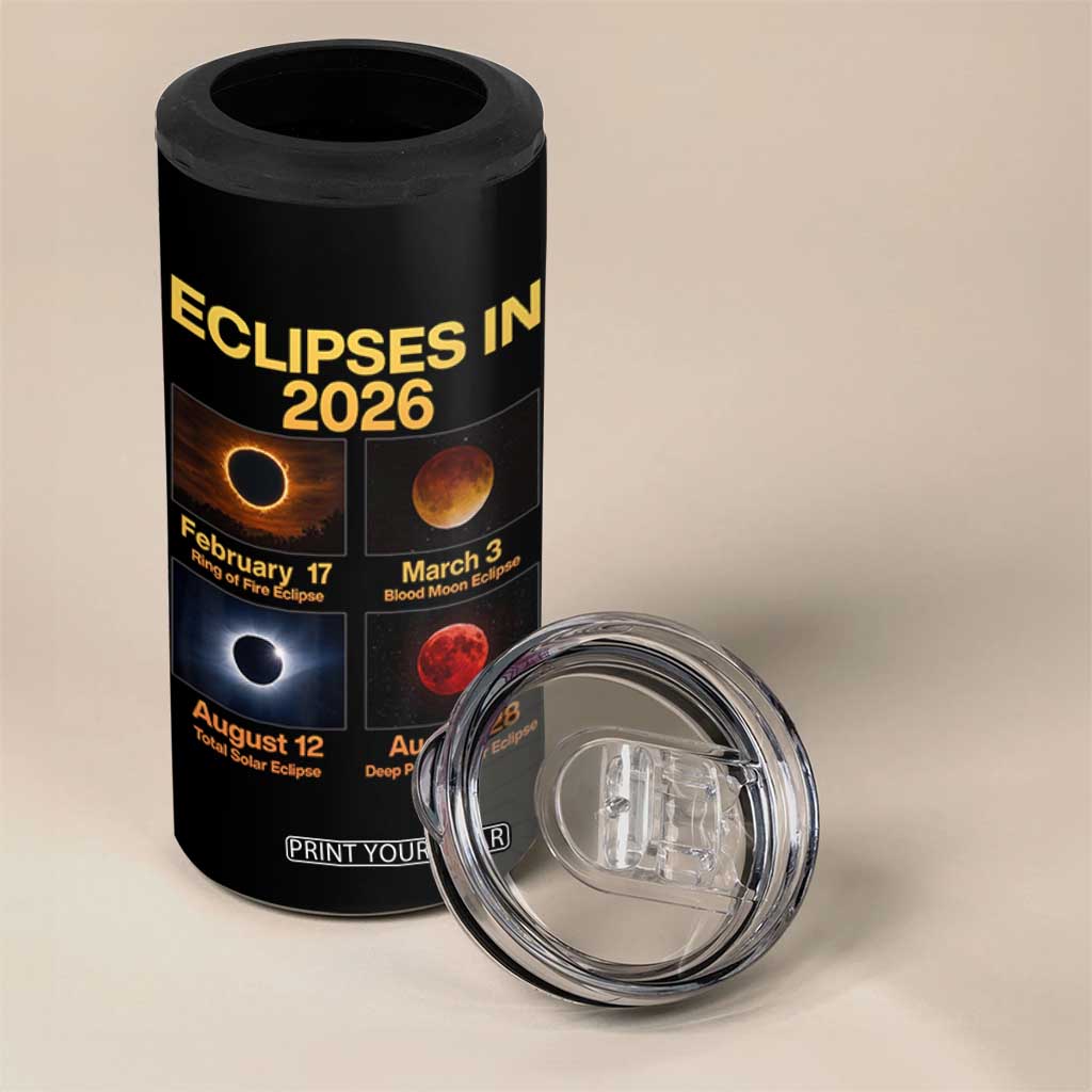 Eclipses in 2026 Celestial Calendar Infographic 4 in 1 Can Cooler Tumbler Space Nerd Astronomy Gift Astrology Lover TS02 Print Your Wear