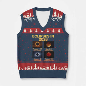 Eclipses in 2026 Celestial Calendar Infographic V-Neck Knit Sweater Vest Space Nerd Astronomy Gift Astrology Lover TS02 Navy Red Print Your Wear