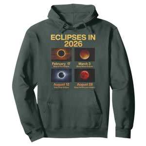Eclipses in 2026 Celestial Calendar Infographic Hoodie Space Nerd Astronomy Gift Astrology Lover TS02 Dark Forest Green Print Your Wear