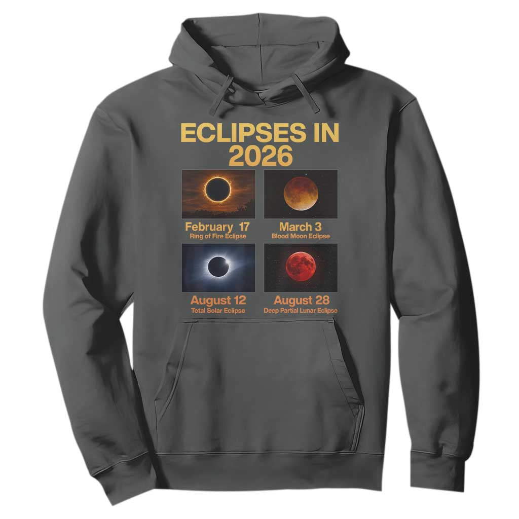 Eclipses in 2026 Celestial Calendar Infographic Hoodie Space Nerd Astronomy Gift Astrology Lover TS02 Dark Heather Print Your Wear