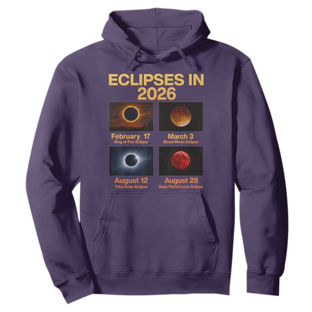 Eclipses in 2026 Celestial Calendar Infographic Hoodie Space Nerd Astronomy Gift Astrology Lover TS02 Purple Print Your Wear