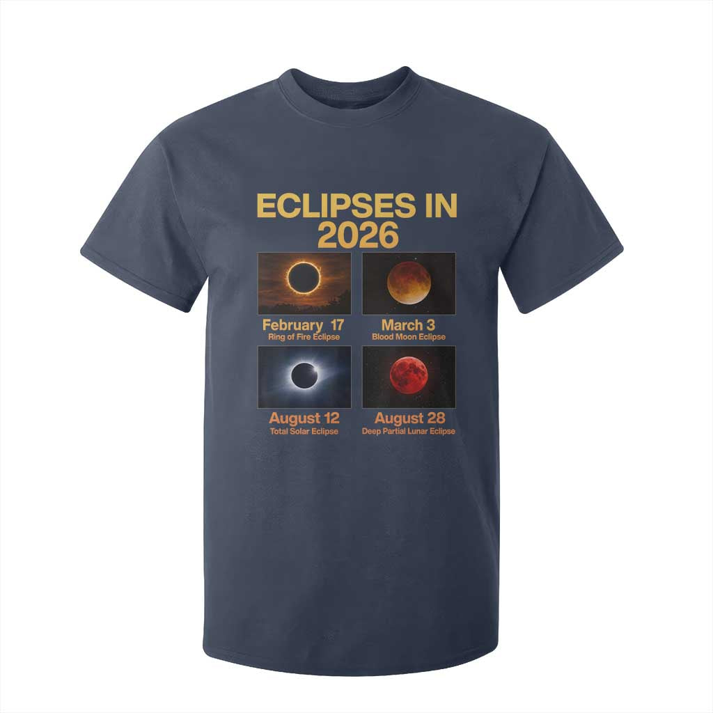 Eclipses in 2026 Celestial Calendar Infographic T Shirt For Kid Space Nerd Astronomy Gift Astrology Lover TS02 Navy Print Your Wear