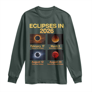 Eclipses in 2026 Celestial Calendar Infographic Long Sleeve Shirt Space Nerd Astronomy Gift Astrology Lover TS02 Dark Forest Green Print Your Wear