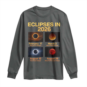 Eclipses in 2026 Celestial Calendar Infographic Long Sleeve Shirt Space Nerd Astronomy Gift Astrology Lover TS02 Dark Heather Print Your Wear