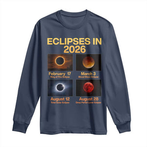Eclipses in 2026 Celestial Calendar Infographic Long Sleeve Shirt Space Nerd Astronomy Gift Astrology Lover TS02 Navy Print Your Wear