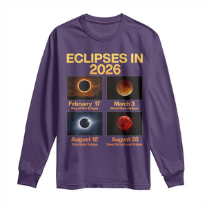 Eclipses in 2026 Celestial Calendar Infographic Long Sleeve Shirt Space Nerd Astronomy Gift Astrology Lover TS02 Purple Print Your Wear