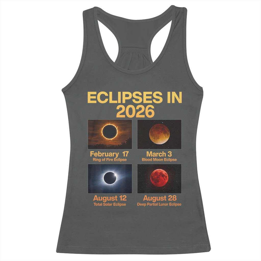 Eclipses in 2026 Celestial Calendar Infographic Racerback Tank Top Space Nerd Astronomy Gift Astrology Lover TS02 Dark Heather Print Your Wear