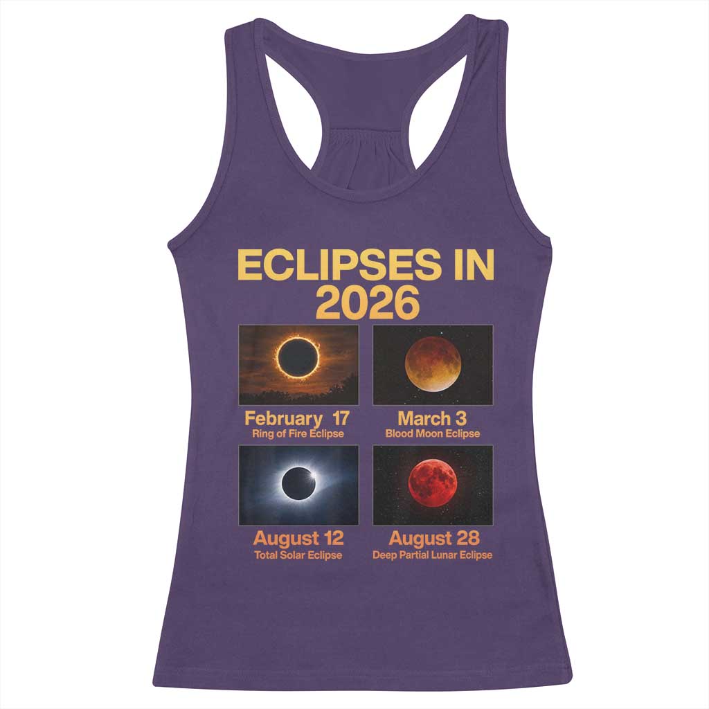 Eclipses in 2026 Celestial Calendar Infographic Racerback Tank Top Space Nerd Astronomy Gift Astrology Lover TS02 Purple Print Your Wear