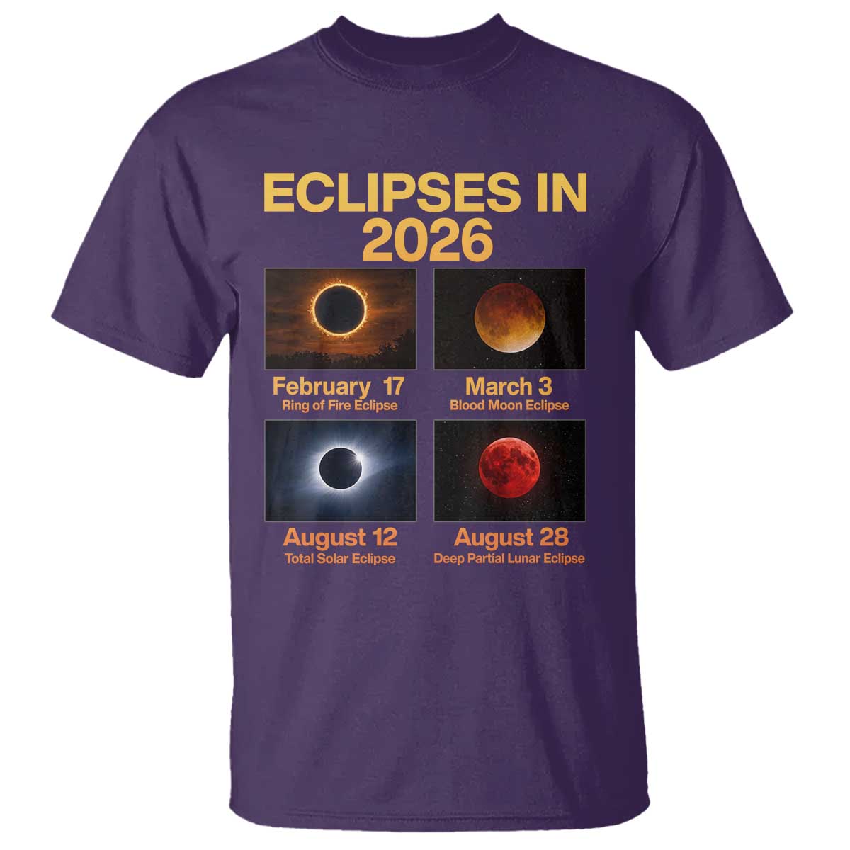 Eclipses in 2026 Celestial Calendar Infographic T Shirt Space Nerd Astronomy Gift Astrology Lover TS02 Purple Print Your Wear