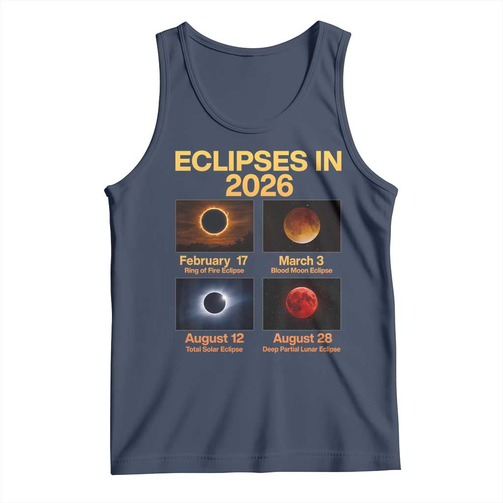 Eclipses in 2026 Celestial Calendar Infographic Tank Top Space Nerd Astronomy Gift Astrology Lover TS02 Navy Print Your Wear