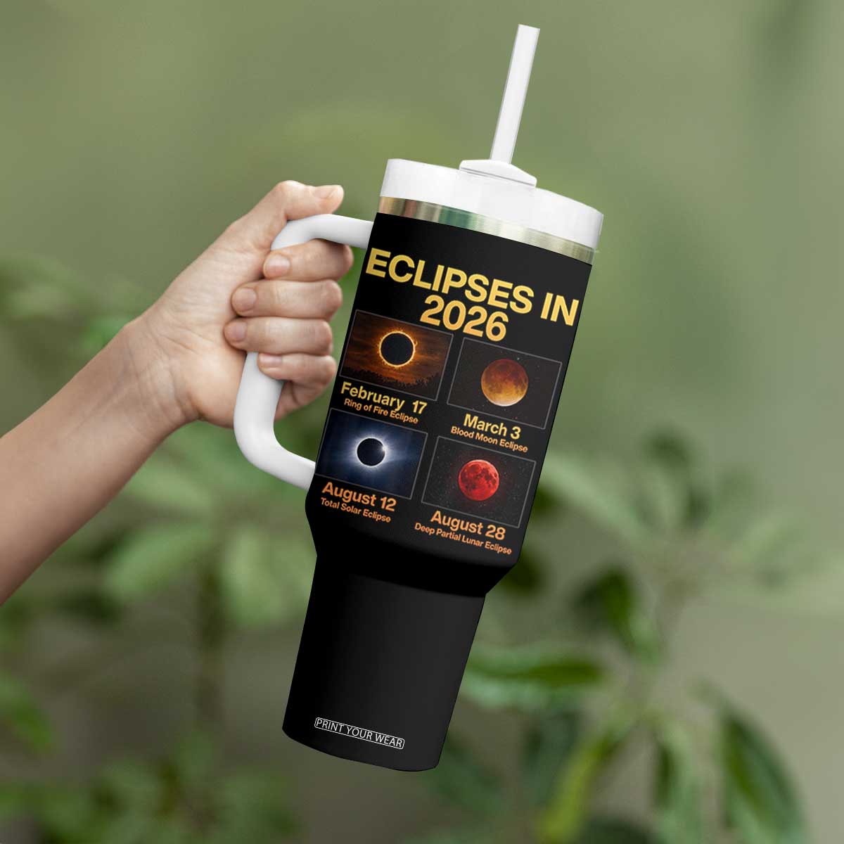 Eclipses in 2026 Celestial Calendar Infographic Tumbler With Handle Space Nerd Astronomy Gift Astrology Lover TS02 Print Your Wear