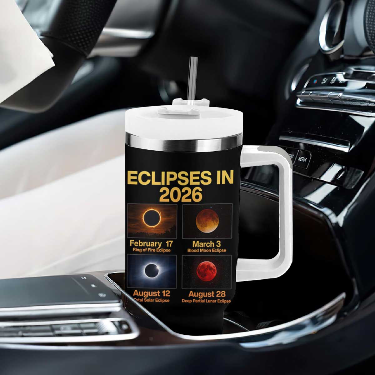 Eclipses in 2026 Celestial Calendar Infographic Tumbler With Handle Space Nerd Astronomy Gift Astrology Lover TS02 Print Your Wear