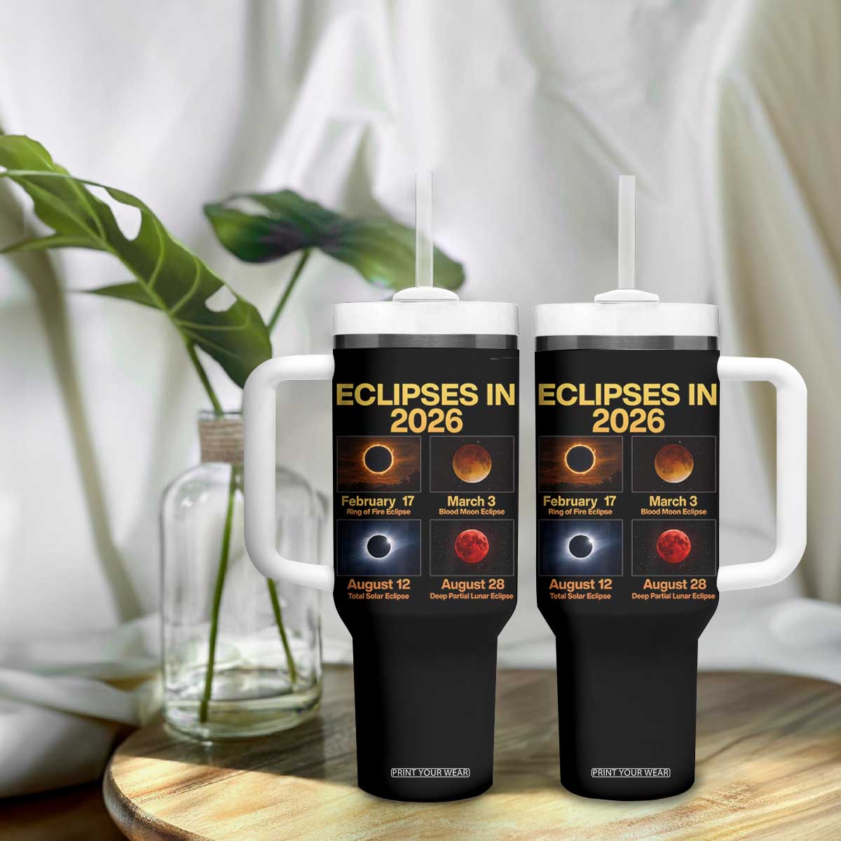 Eclipses in 2026 Celestial Calendar Infographic Tumbler With Handle Space Nerd Astronomy Gift Astrology Lover TS02 Print Your Wear