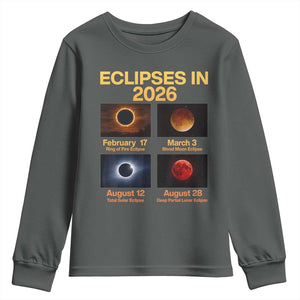 Eclipses in 2026 Celestial Calendar Infographic Youth Sweatshirt Space Nerd Astronomy Gift Astrology Lover TS02 Dark Heather Print Your Wear