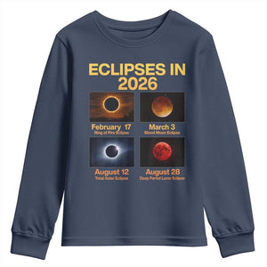 Eclipses in 2026 Celestial Calendar Infographic Youth Sweatshirt Space Nerd Astronomy Gift Astrology Lover TS02 Navy Print Your Wear