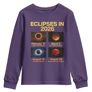 Eclipses in 2026 Celestial Calendar Infographic Youth Sweatshirt Space Nerd Astronomy Gift Astrology Lover TS02 Purple Print Your Wear