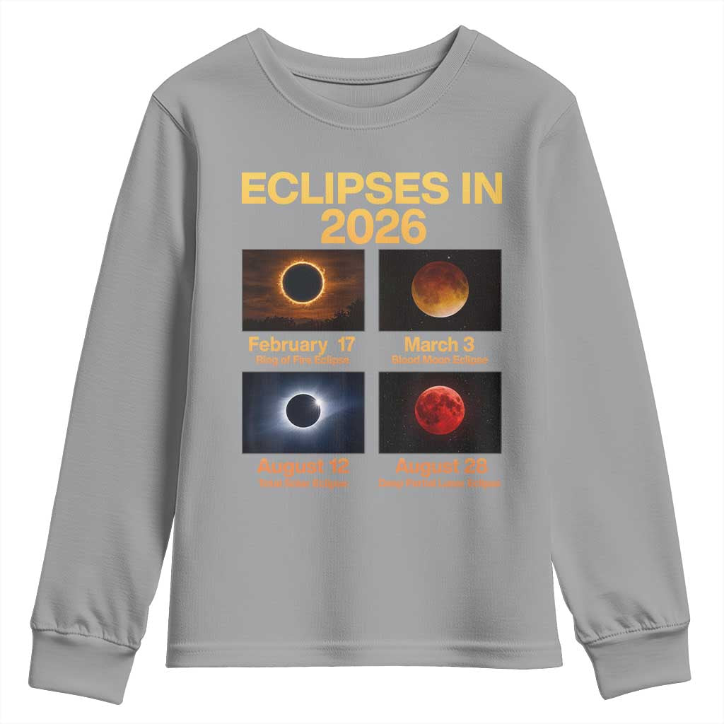 Eclipses in 2026 Celestial Calendar Infographic Youth Sweatshirt Space Nerd Astronomy Gift Astrology Lover TS02 Sport Gray Print Your Wear