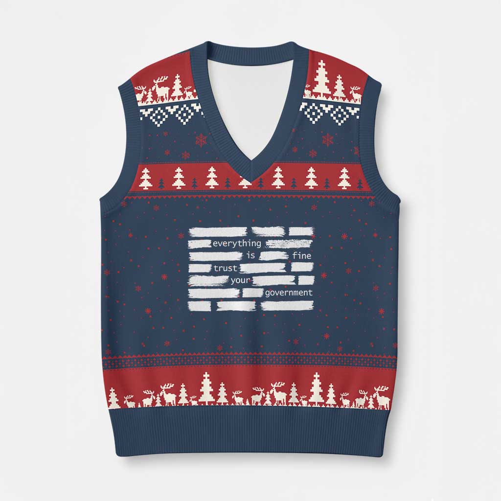 Everything Is Fine Trust Your Government V-Neck Knit Sweater Vest Sarcastic Flag Political Satire Humor TS02 Navy Red Print Your Wear