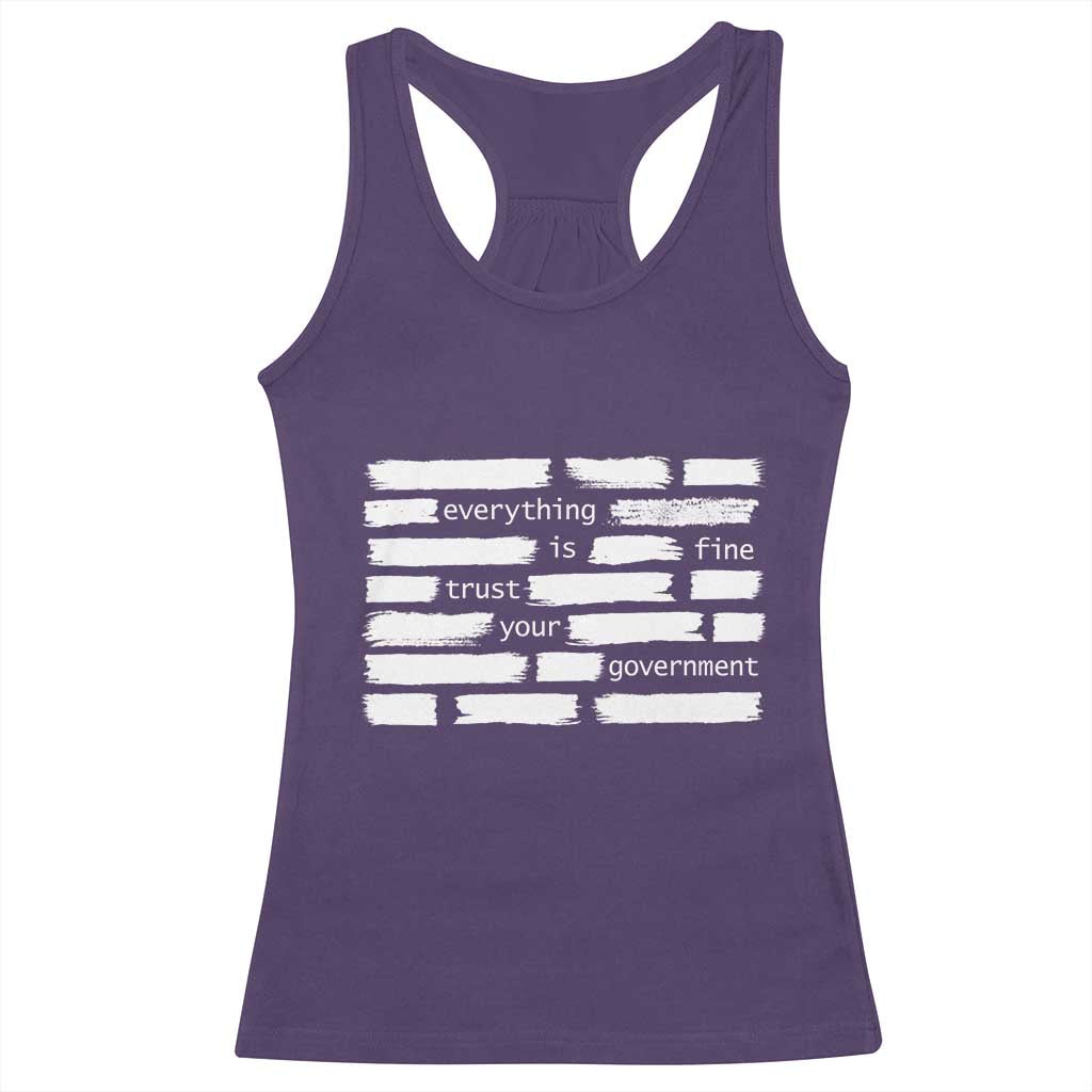 Everything Is Fine Trust Your Government Racerback Tank Top Sarcastic Flag Political Satire Humor TS02 Purple Print Your Wear