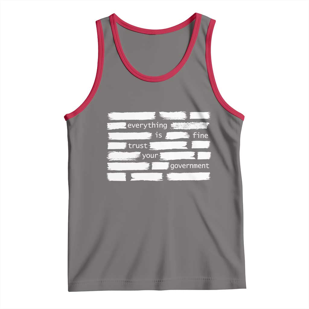 Everything Is Fine Trust Your Government Tank Top Sarcastic Flag Political Satire Humor TS02 Deep Heather Red Print Your Wear