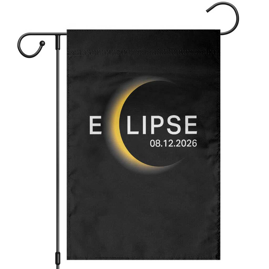 Minimalist 2026 Total Solar Eclipse Garden Flag August 12 Totality Astronomy Souvenir TS02 Black Print Your Wear