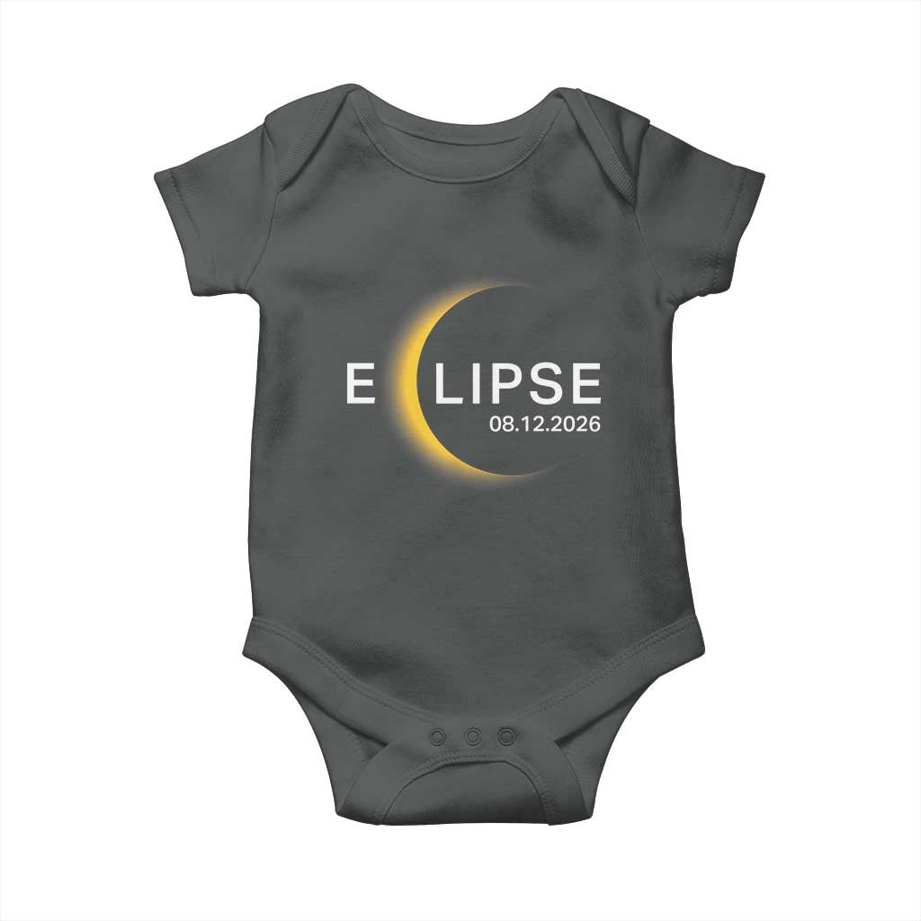 Minimalist 2026 Total Solar Eclipse Baby Onesie August 12 Totality Astronomy Souvenir TS02 Dark Heather Print Your Wear