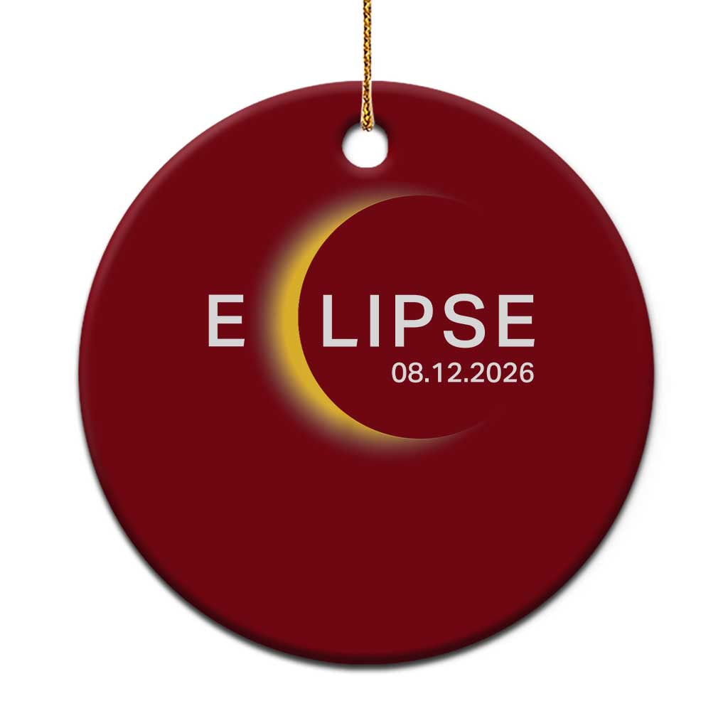 Minimalist 2026 Total Solar Eclipse Ceramic Ornament August 12 Totality Astronomy Souvenir TS02 1pc Red Print Your Wear