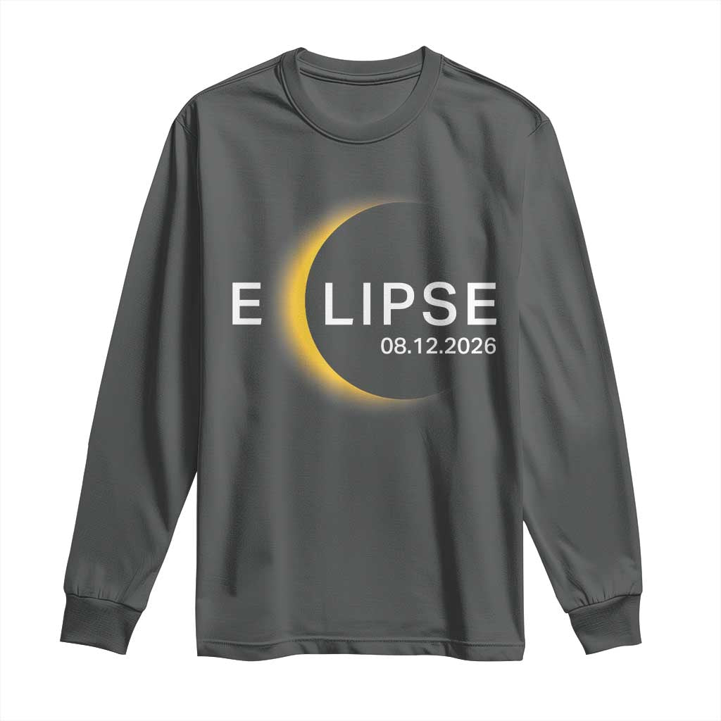 Minimalist 2026 Total Solar Eclipse Long Sleeve Shirt August 12 Totality Astronomy Souvenir TS02 Dark Heather Print Your Wear