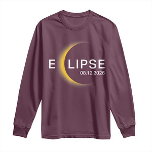 Minimalist 2026 Total Solar Eclipse Long Sleeve Shirt August 12 Totality Astronomy Souvenir TS02 Maroon Print Your Wear
