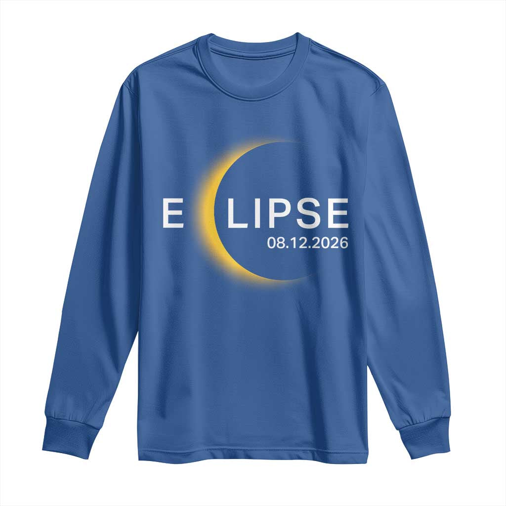 Minimalist 2026 Total Solar Eclipse Long Sleeve Shirt August 12 Totality Astronomy Souvenir TS02 Royal Blue Print Your Wear