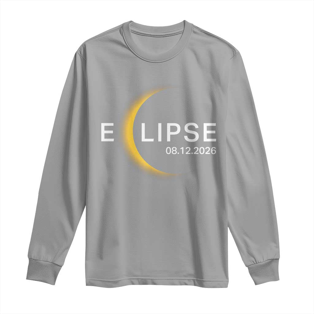 Minimalist 2026 Total Solar Eclipse Long Sleeve Shirt August 12 Totality Astronomy Souvenir TS02 Sport Gray Print Your Wear