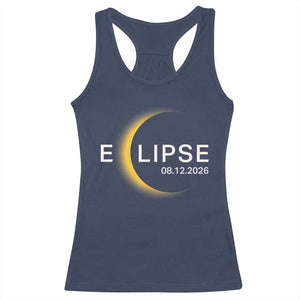 Minimalist 2026 Total Solar Eclipse Racerback Tank Top August 12 Totality Astronomy Souvenir TS02 Navy Print Your Wear