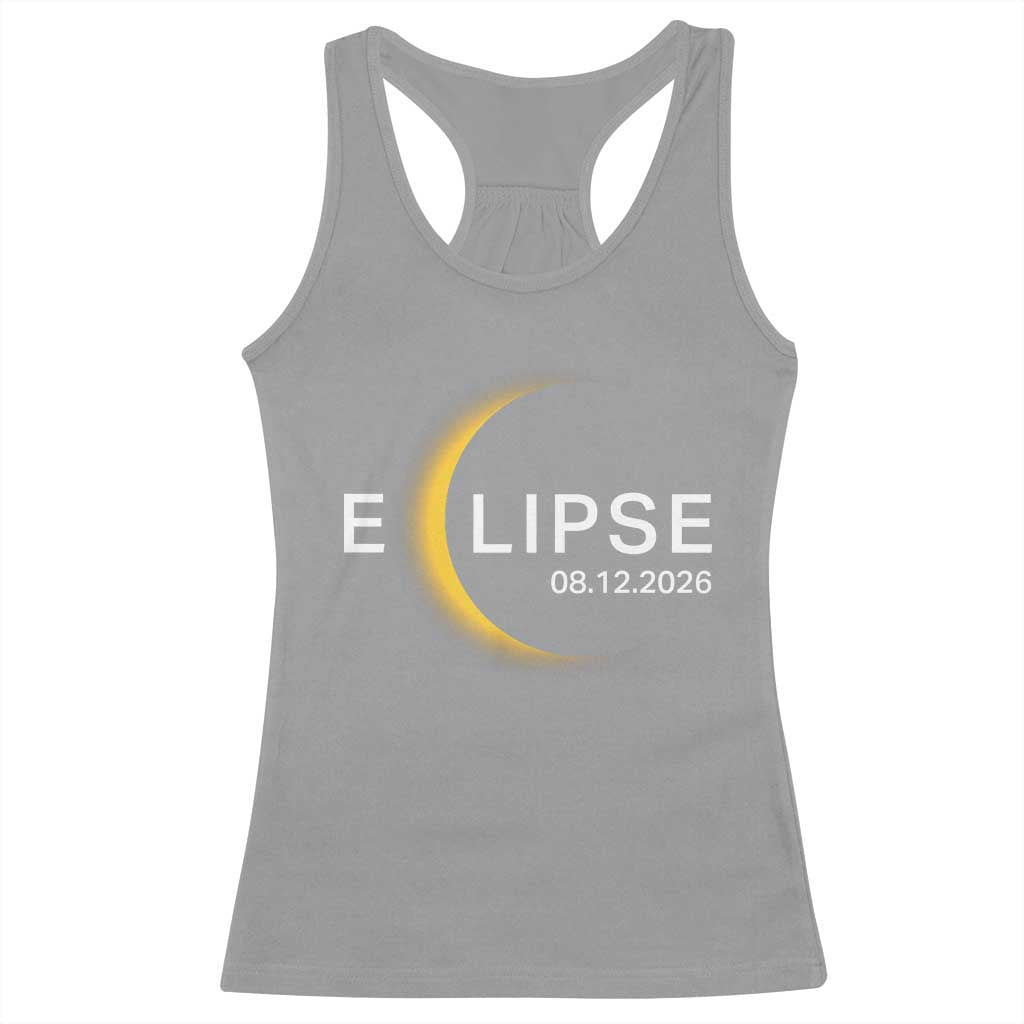 Minimalist 2026 Total Solar Eclipse Racerback Tank Top August 12 Totality Astronomy Souvenir TS02 Sport Gray Print Your Wear