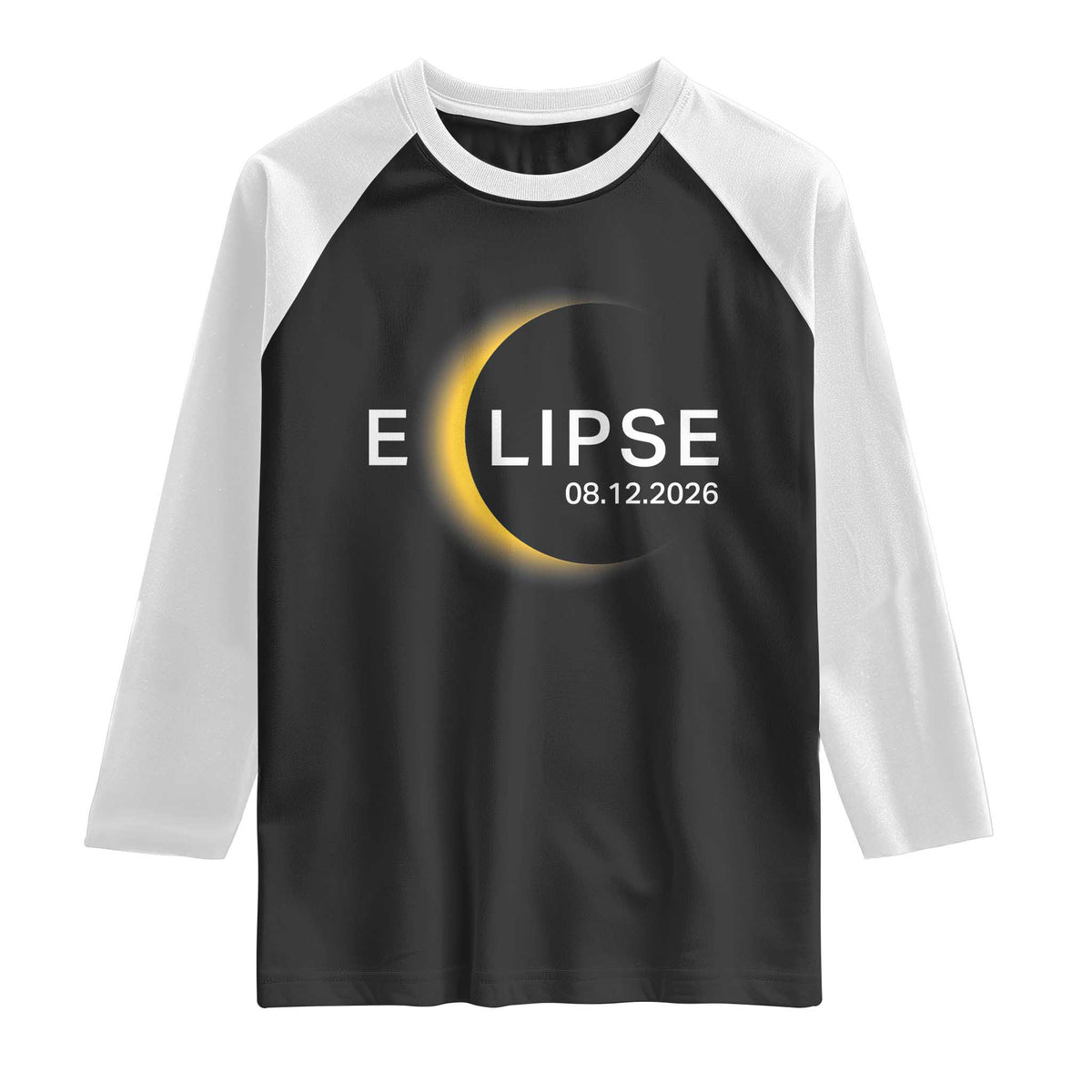 Minimalist 2026 Total Solar Eclipse Raglan Shirt August 12 Totality Astronomy Souvenir TS02 Black White Print Your Wear